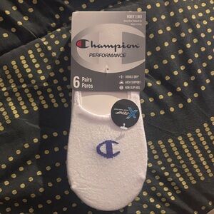 Champion Performance White and Blue Athletic Socks - 6 Pack
